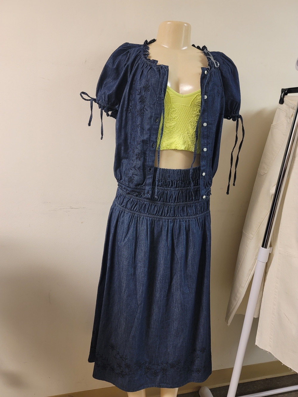 Women's Navy Blue Embroidered Denim Set. - Picture 8 of 9